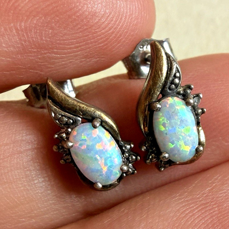 Vintage stamped 925 10k RL Opal Stud Earrings