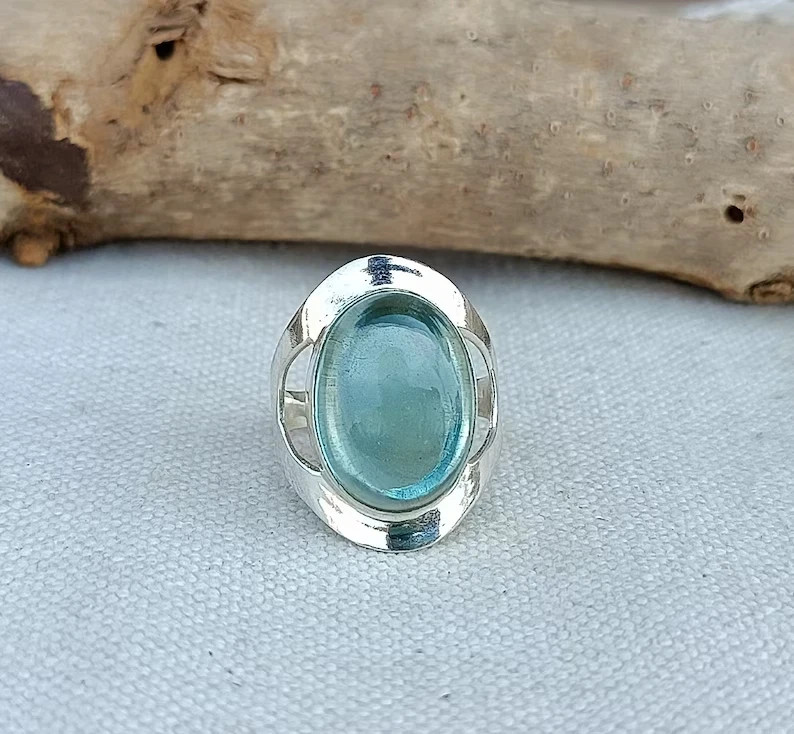 Aquamarine Gemstone Handmade 925 Sterling Silver Statement Ring All Size R331