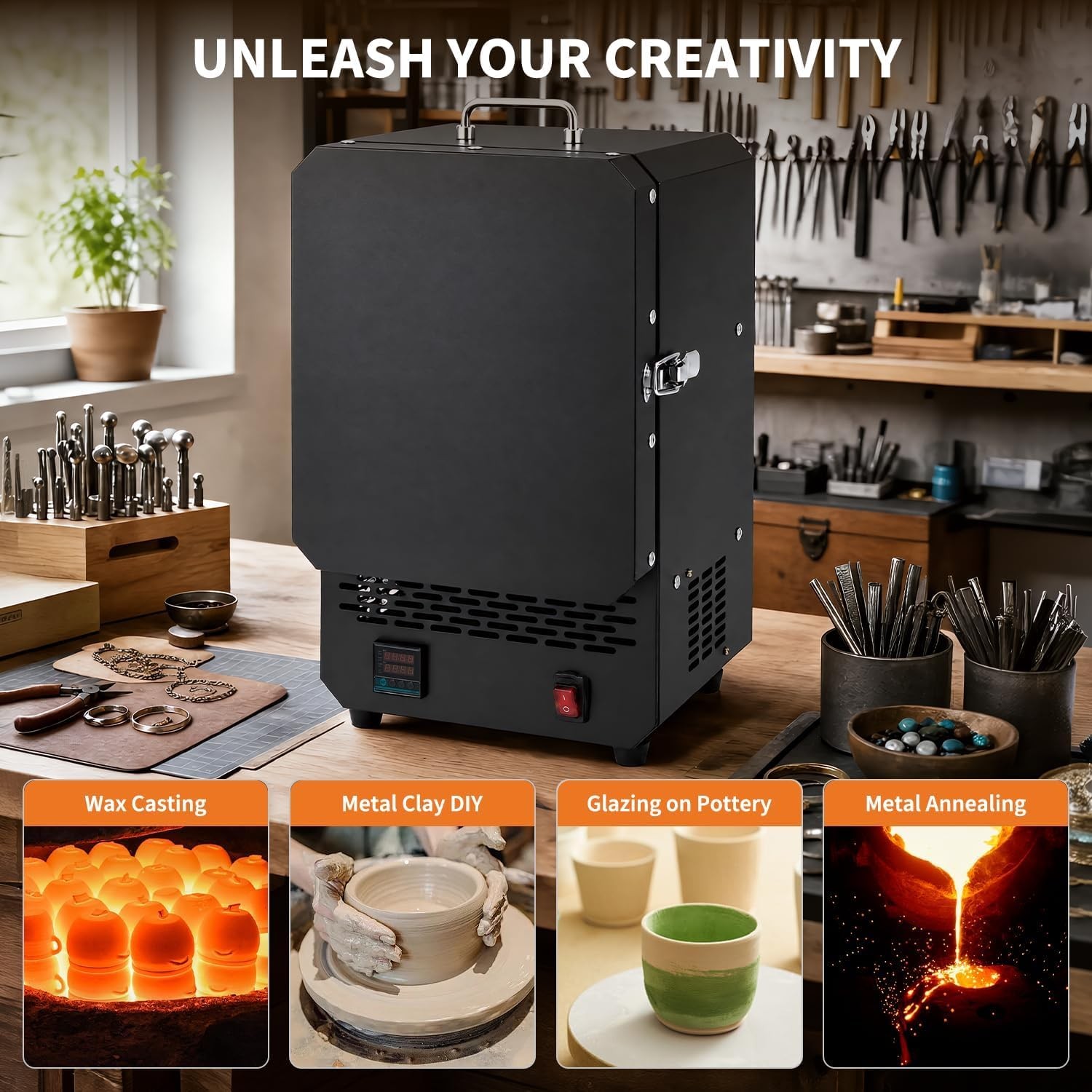 Tabletop Electric Kiln for Wax Casting Metal Melting Furnace 1500W DIY Projects