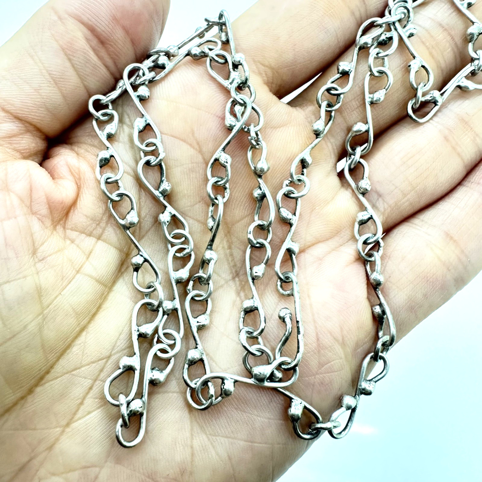 VINTAGE 925 STERLING SILVER HAND WROUGH LINKS CHAIN 22.5 IN. NECKLACE
