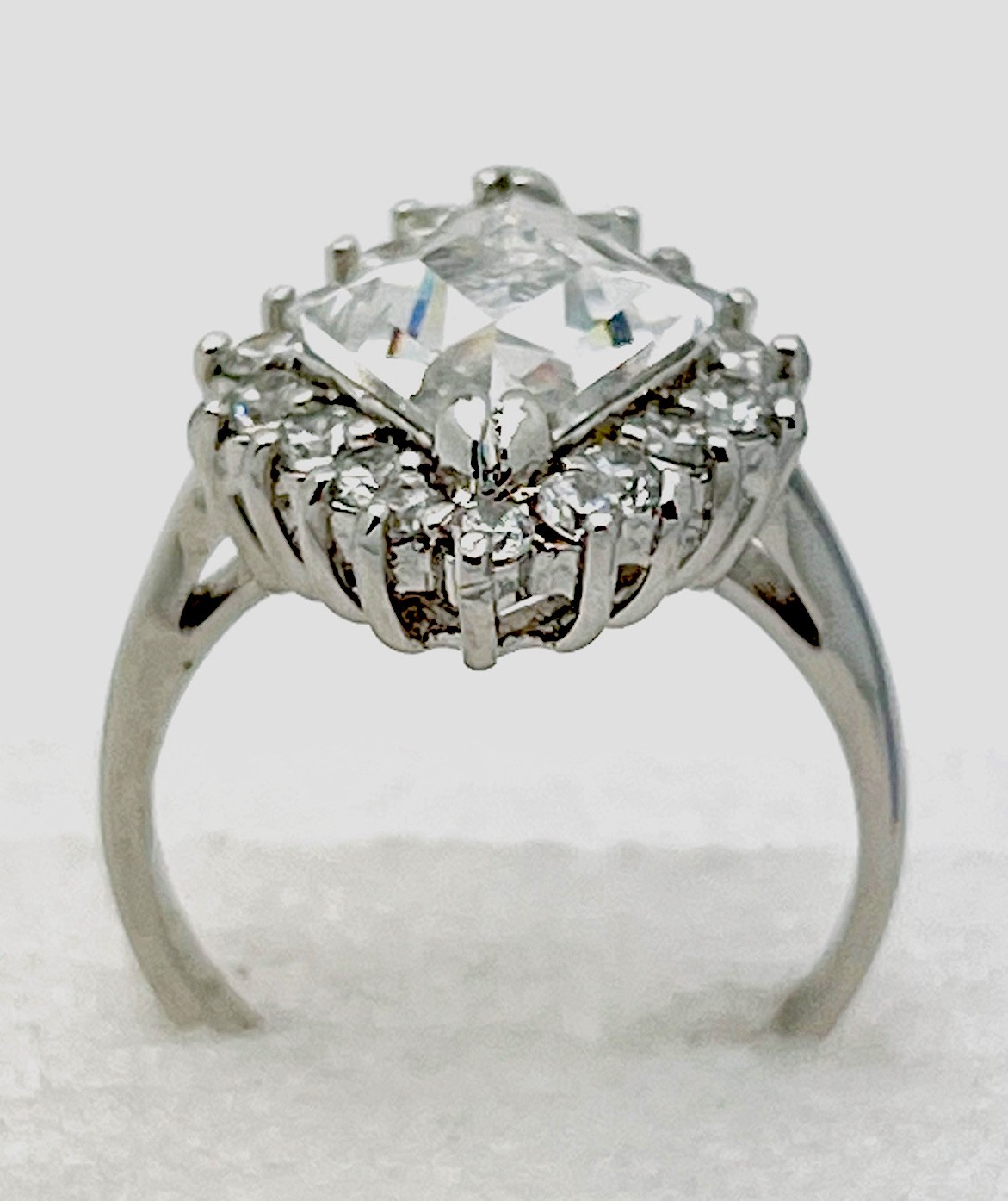 Sterling Silver 925 5.3 Gram Prong Set Kite Cut 18 Clear CZ Ring Size 5