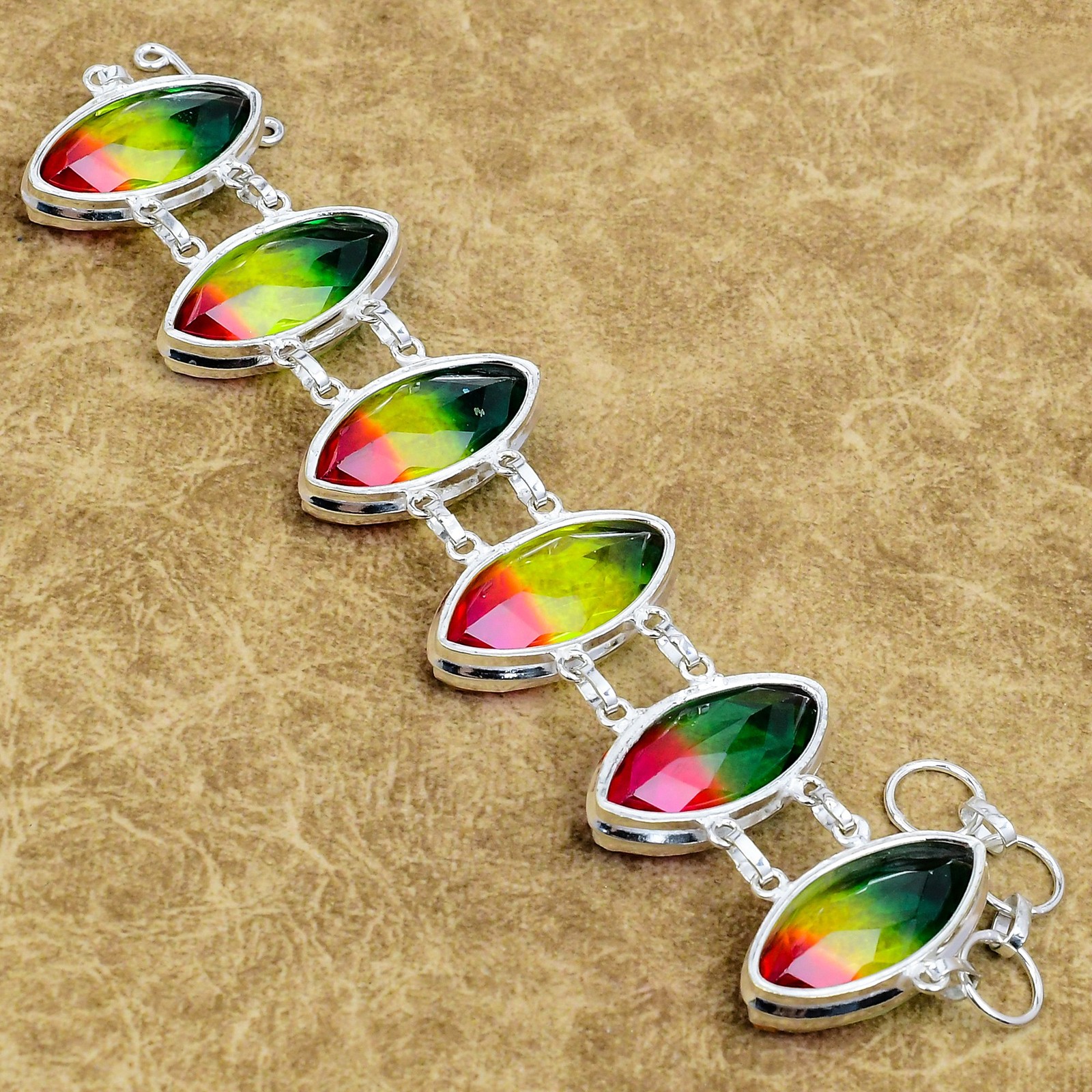 Natural Multi Tourmaline Handmade Bracelet 925 Sterling Silver Marquise Jewelry