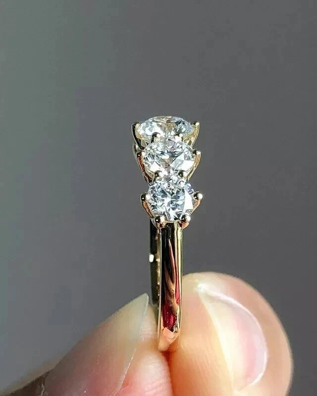 1.50Ctw Real Moissanite Five Stone Half Wedding Band Ring 14k Yellow Gold Plated