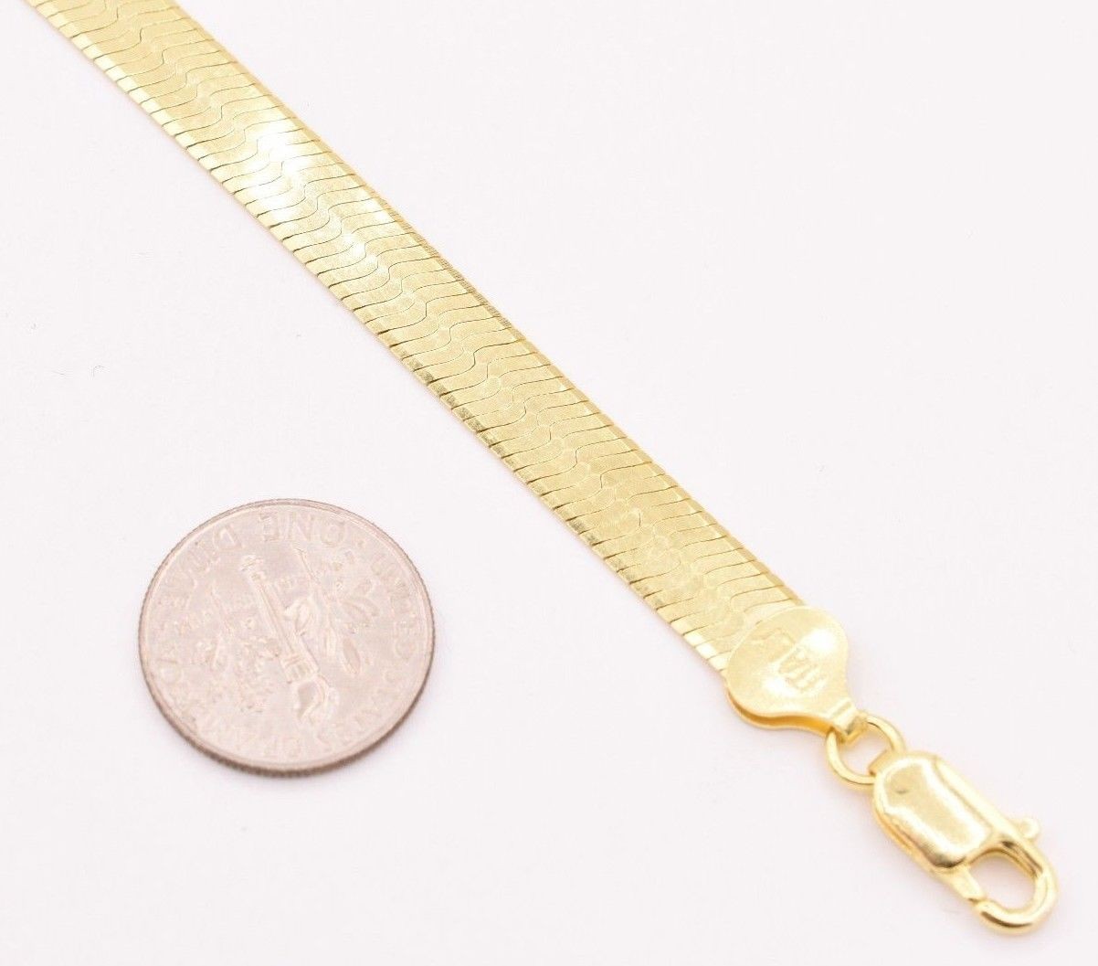 7mm Flexible Herringbone Chain Necklace Solid 14K Yellow Gold Plated Silver 925