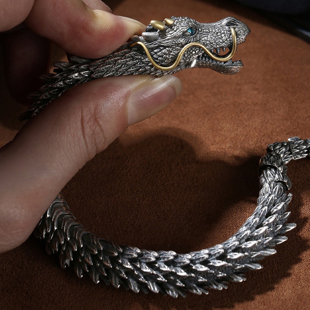 Bangle Dragon Antique Silver 7.13-9.5 in Men Fashion Jewelry Gift T123
