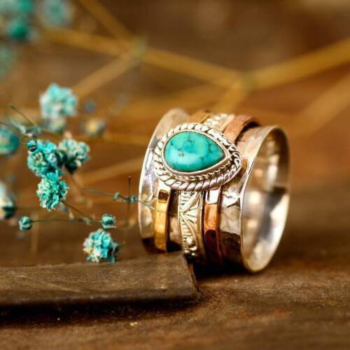 925 Sterling Silver Spinner Turquoise Ring Handmade Band Ring All Size SR333