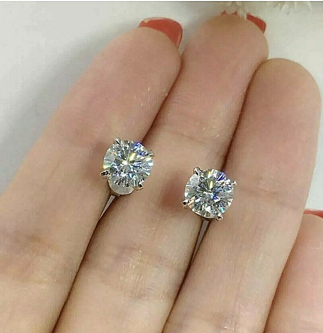 2 Ct Round Cut FL/D Lab Created Solid Stud Earrings 14k White Gold 7mm Push Back