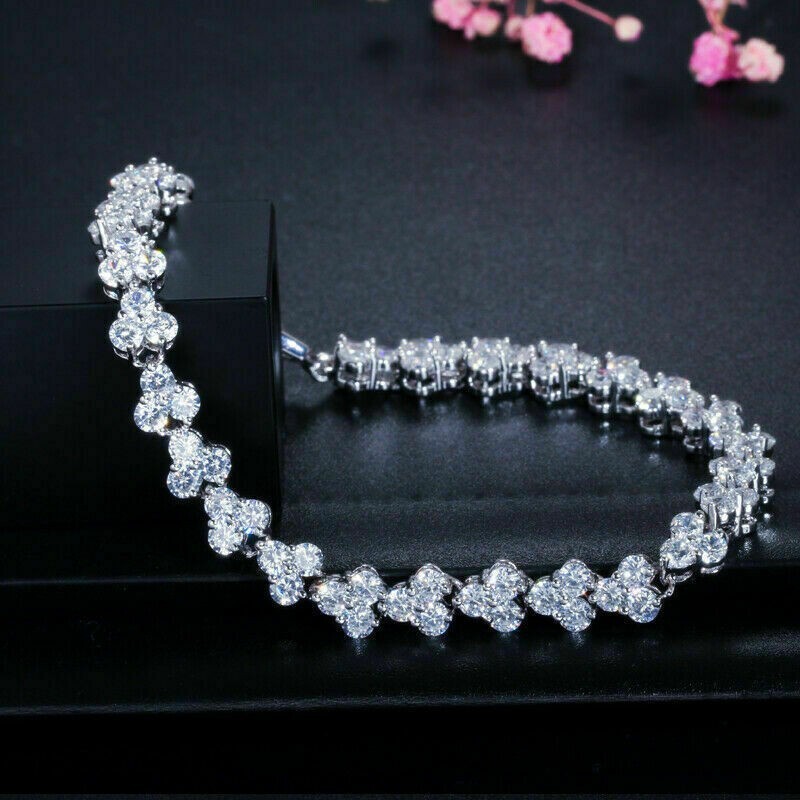 9Ct Lab Created Diamond 3 Stone Mickey Mouse Bracelet Women’s 14k White Gold FN