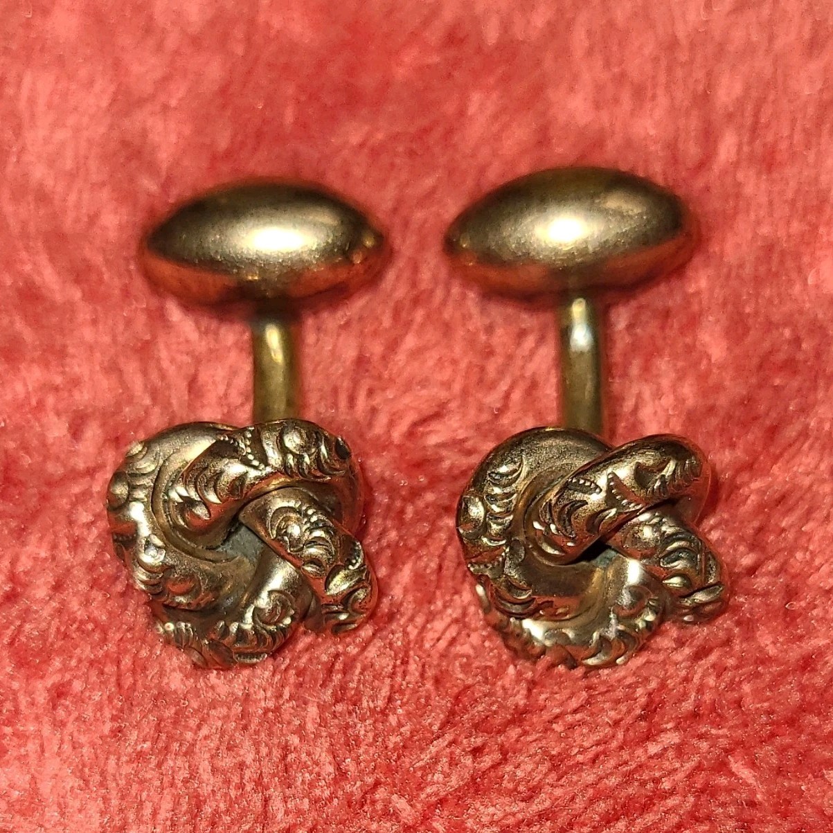 Antique Victorian “Love Knot” Likely Gold Filled Brass Cufflinks, Fixed Back