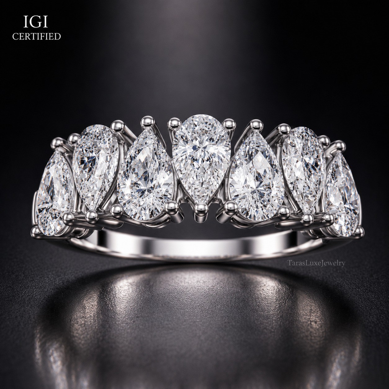 IGI 2 CT Pear VS1 Lab Grown Diamond Women Wedding Band Gift Ring 14k White Gold