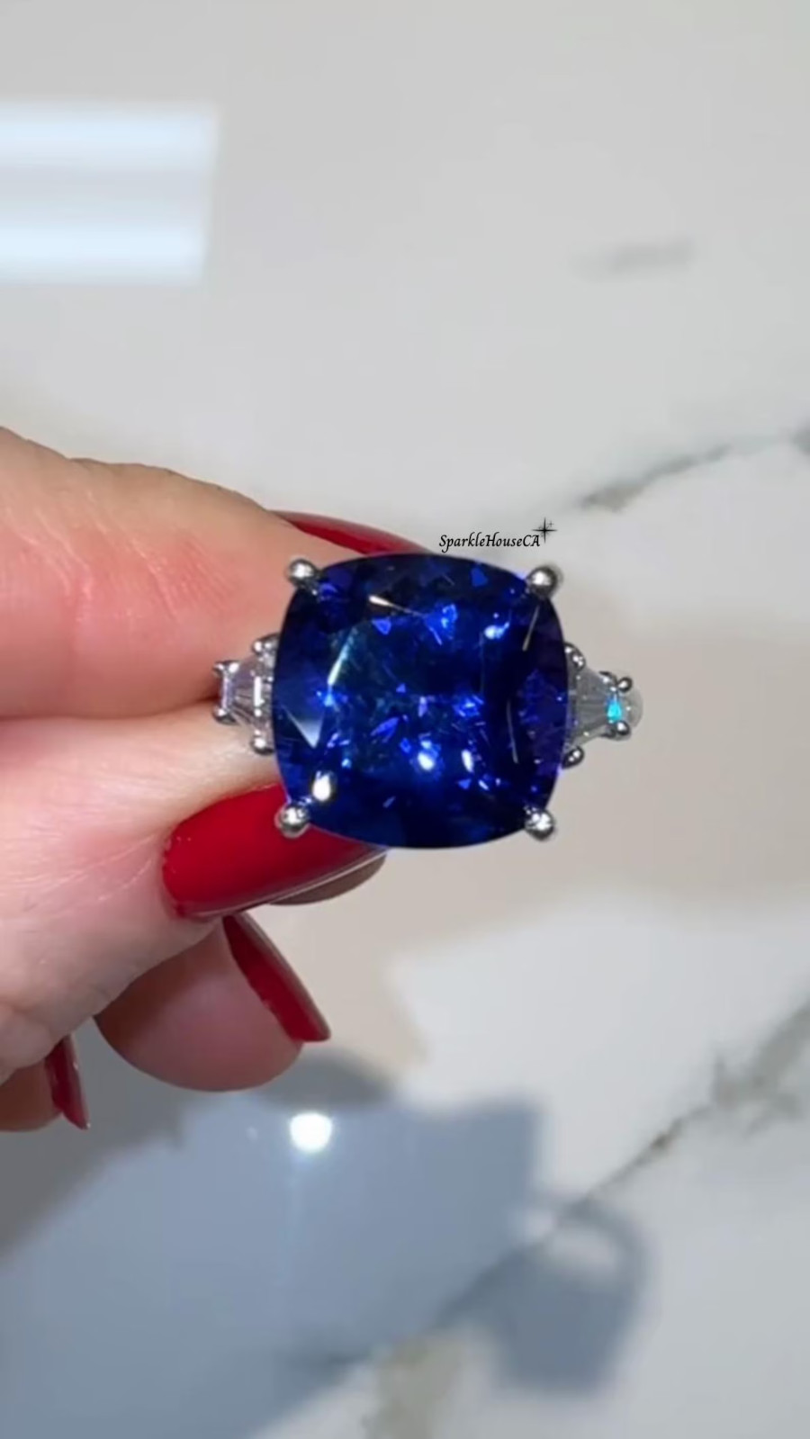 6.60 Ct Cushion Natural Sapphire Diamond Wedding Ring 14K Solid White Gold 8