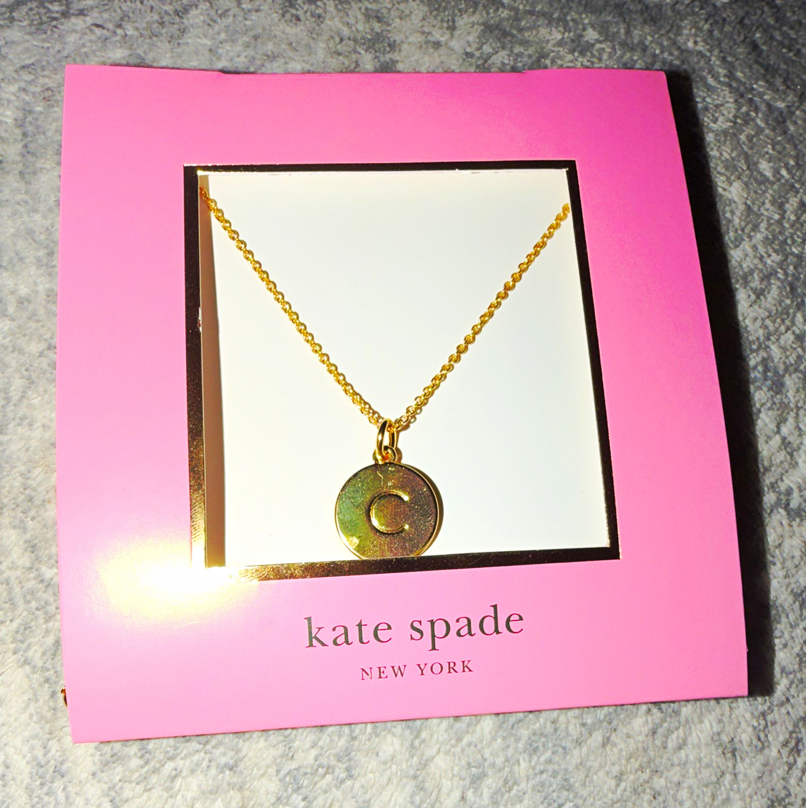 kate spade new york Gold Tone Initial C Round Charm Pendant Cable Necklace