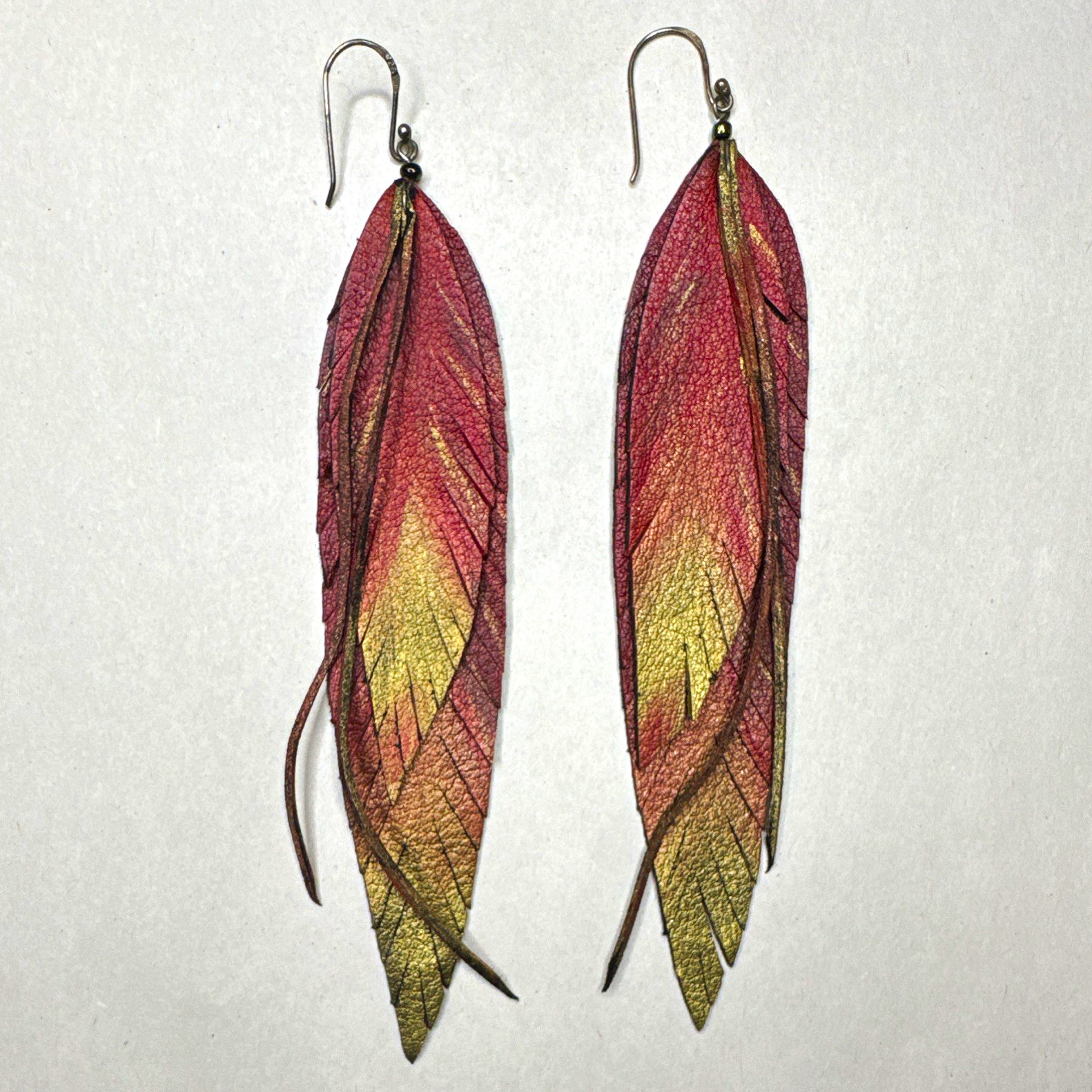 Feather Dangle Drop Earrings Multicolor Hook Closure No Stone Lobe