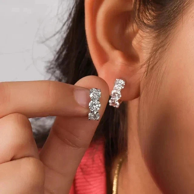 2Ct Round Lab Created Diamond Huggie Hoop Earrings 14k White Gold