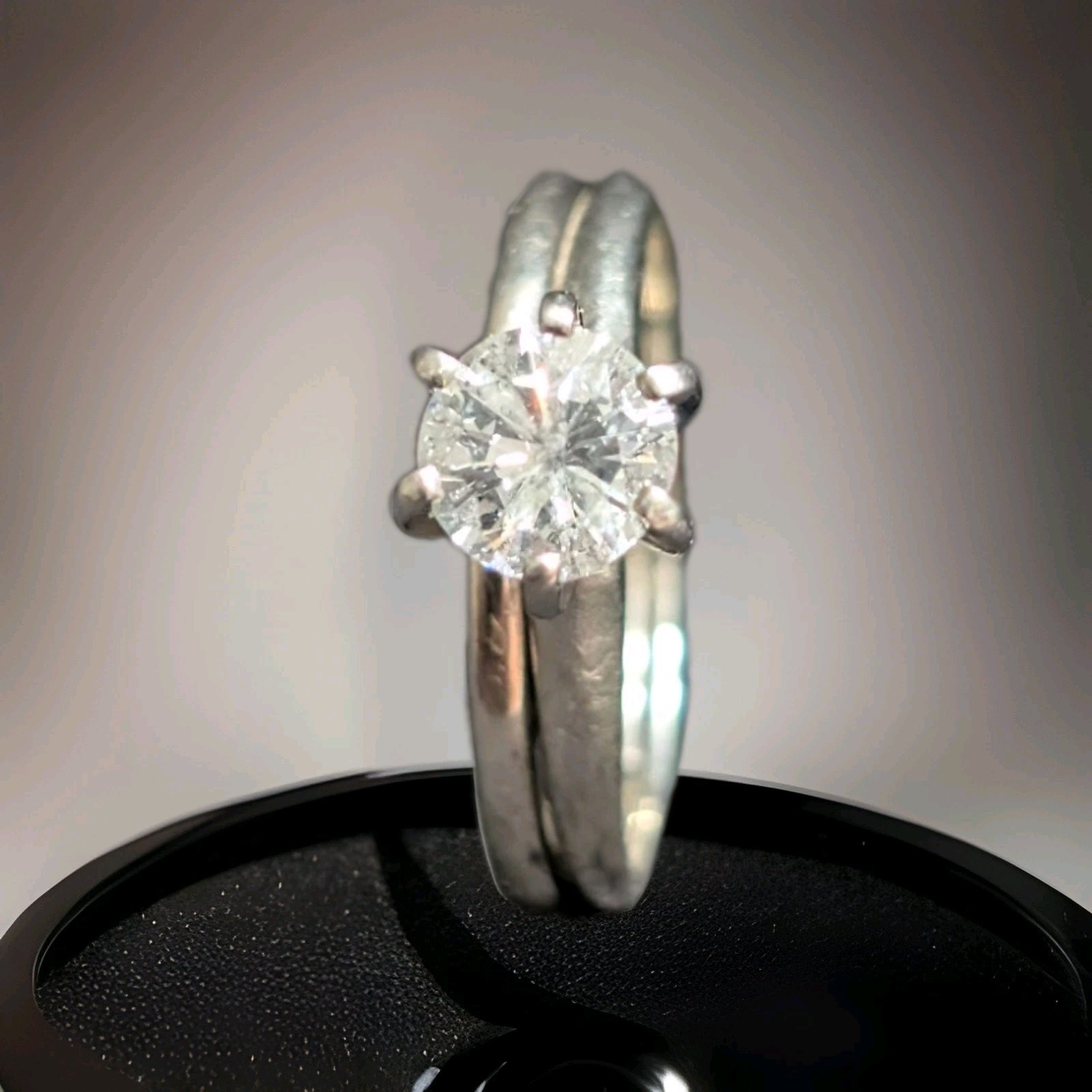 14Kt White Gold Round Cut 3/4ct Diamond Solitaire Six Prong W/Band Attached