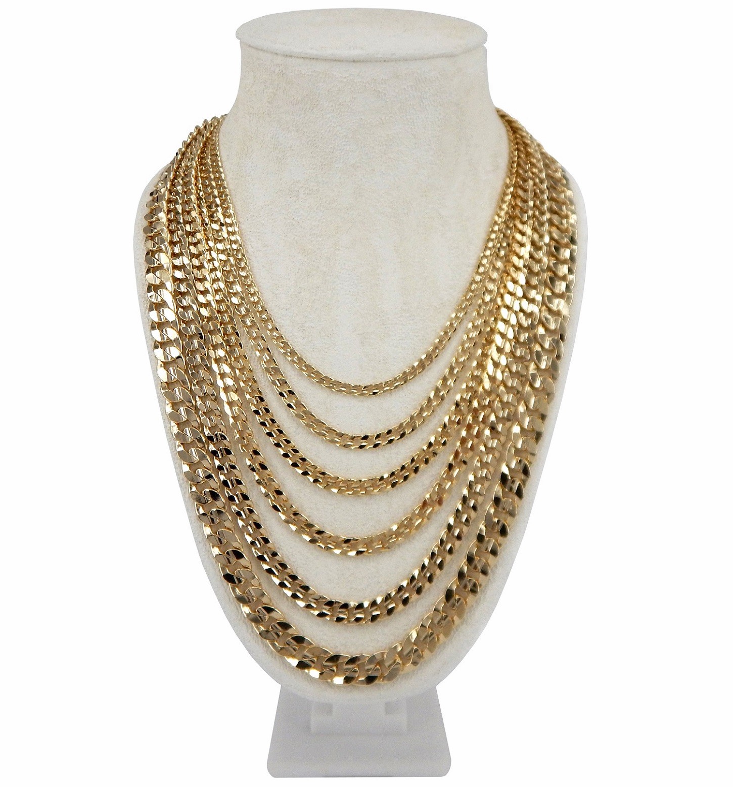Men’s Concave Cuban link Chain 14k Gold Plated 20″ 22″ 24″ 26″ 30″ inch Necklace