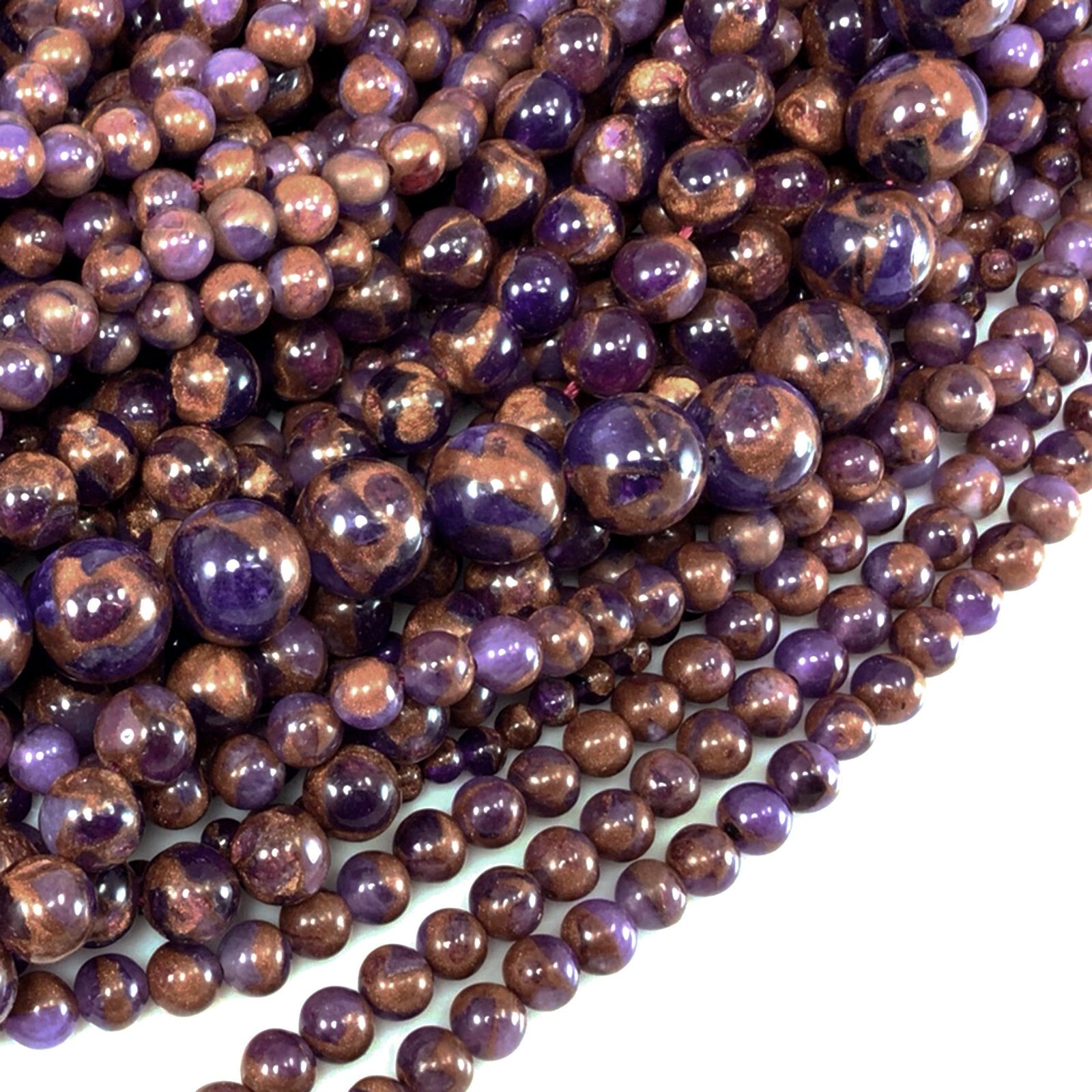 Purple copper Impression Cloisonne Variscite Jasper Round Bead 15″ 4 6 8 10 12