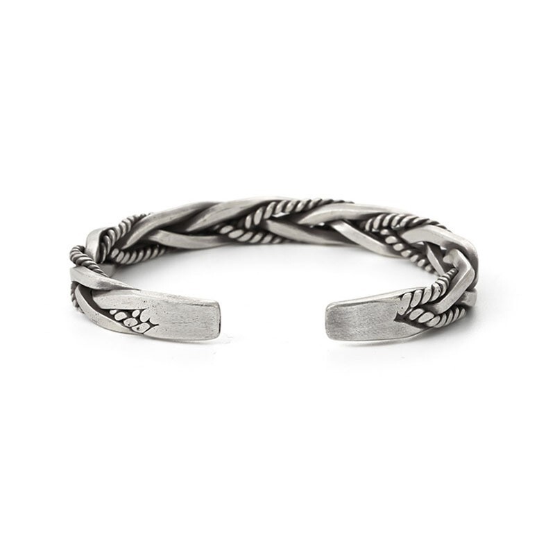 Men’s 925 Sterling Silver Retro Cuff Adjustable Open Bangle Bracelet #B597