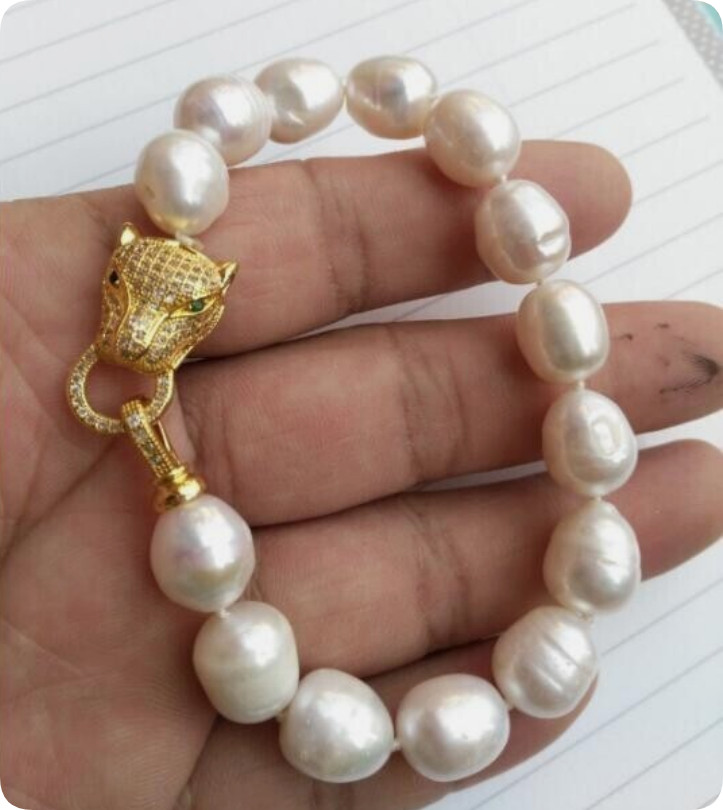 Beautiful AAA+ 10-12mm South Sea White Baroque Pearl Bracelet 7.5-8Inch