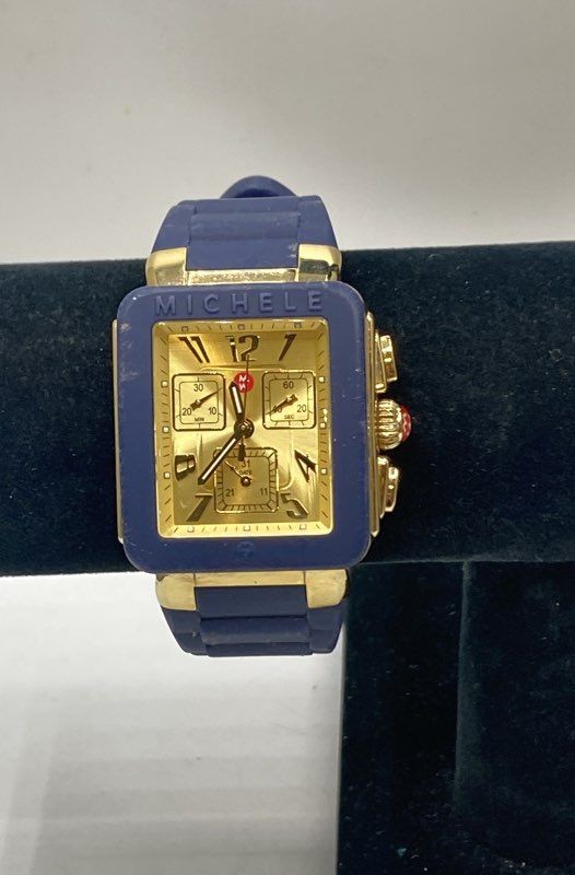 Michele Tahitian Jelly Bean Women’s Watch Blue Silicone Gold Tone Chronograph