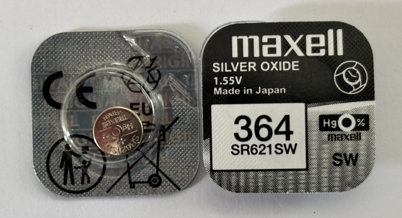 MAXELL 364 – SR621SW – Silver Oxide Coin Cell Watch Battery 1.55V *EXP 09/2030*