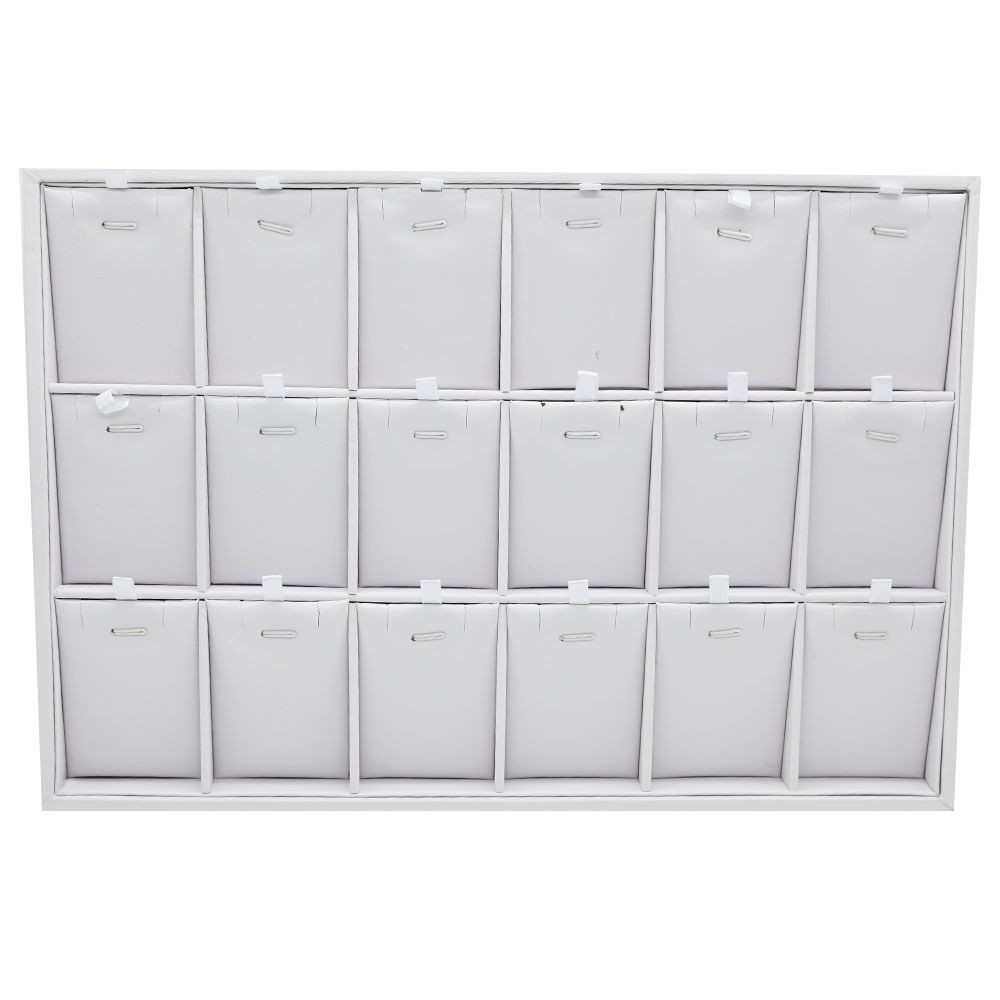 18 Compartment White Leatherette Jewelry Pendant / Earring Display Tray