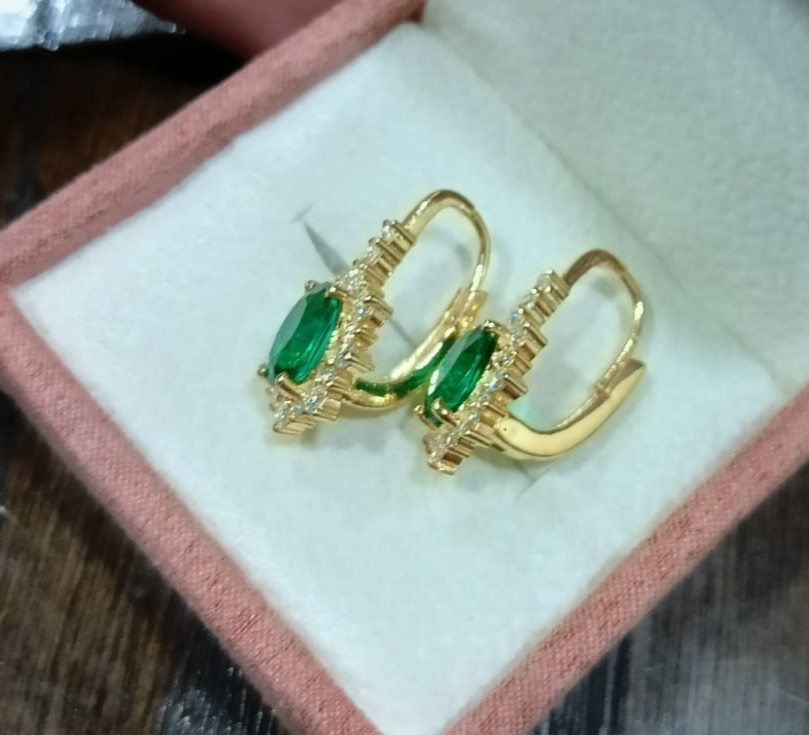 4.00ct Oval Cut Natural Emerald & Diamond Earring 14K Yellow Gold Plated