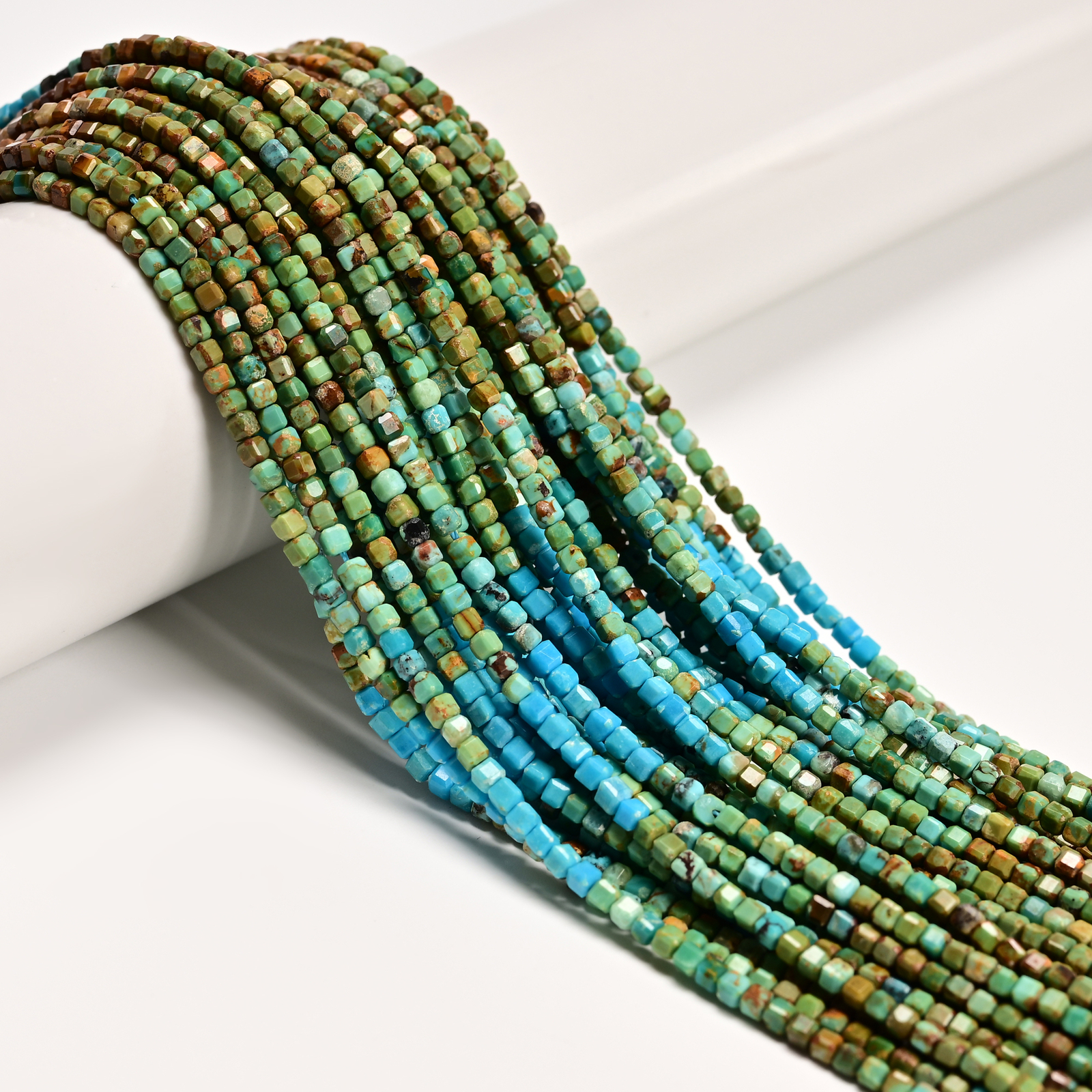 Gradient Natural Turquoise Faceted Cube Beads Size 2-2.5mm 15.5” Strand