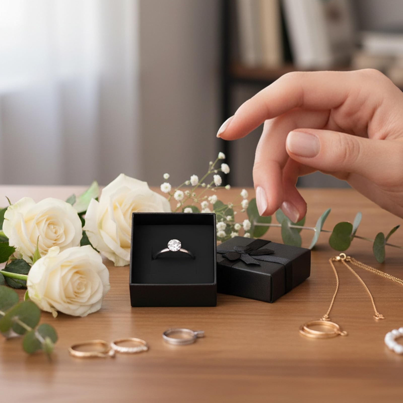 72 Pcs Square Jewelry Ring Boxes with Ribbon Bow – Cardboard Gift Box Set, Black