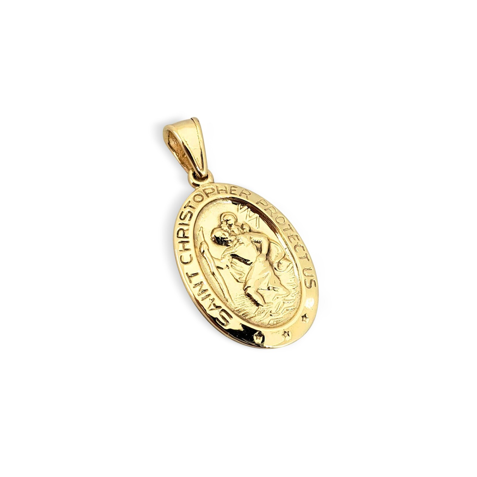 Solid 18K Yellow Gold St. Christopher Medal Pendant, 3/4″, Catholic Saint