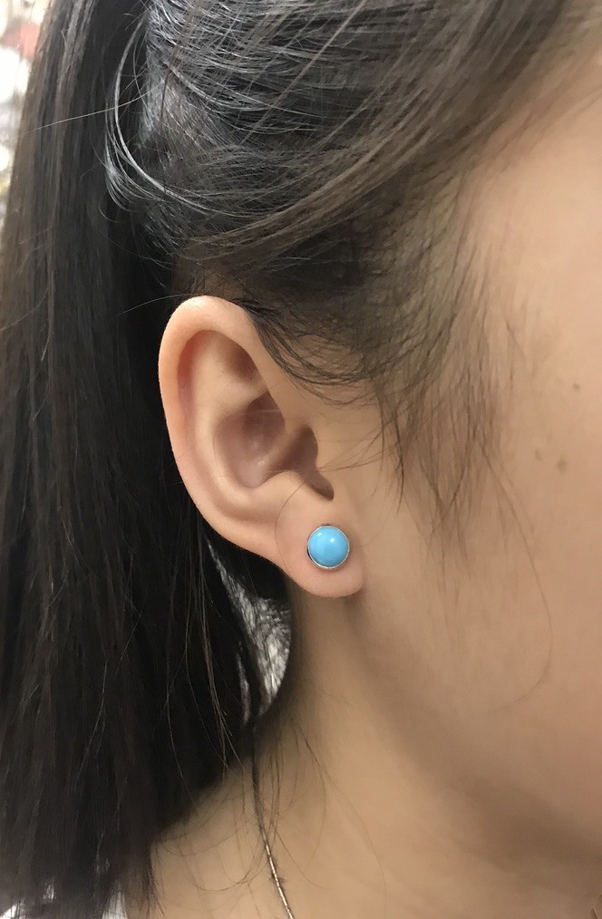 6mm Round Blue Sleeping Beauty Turquoise 925 Sterling Silver Stud Earrings