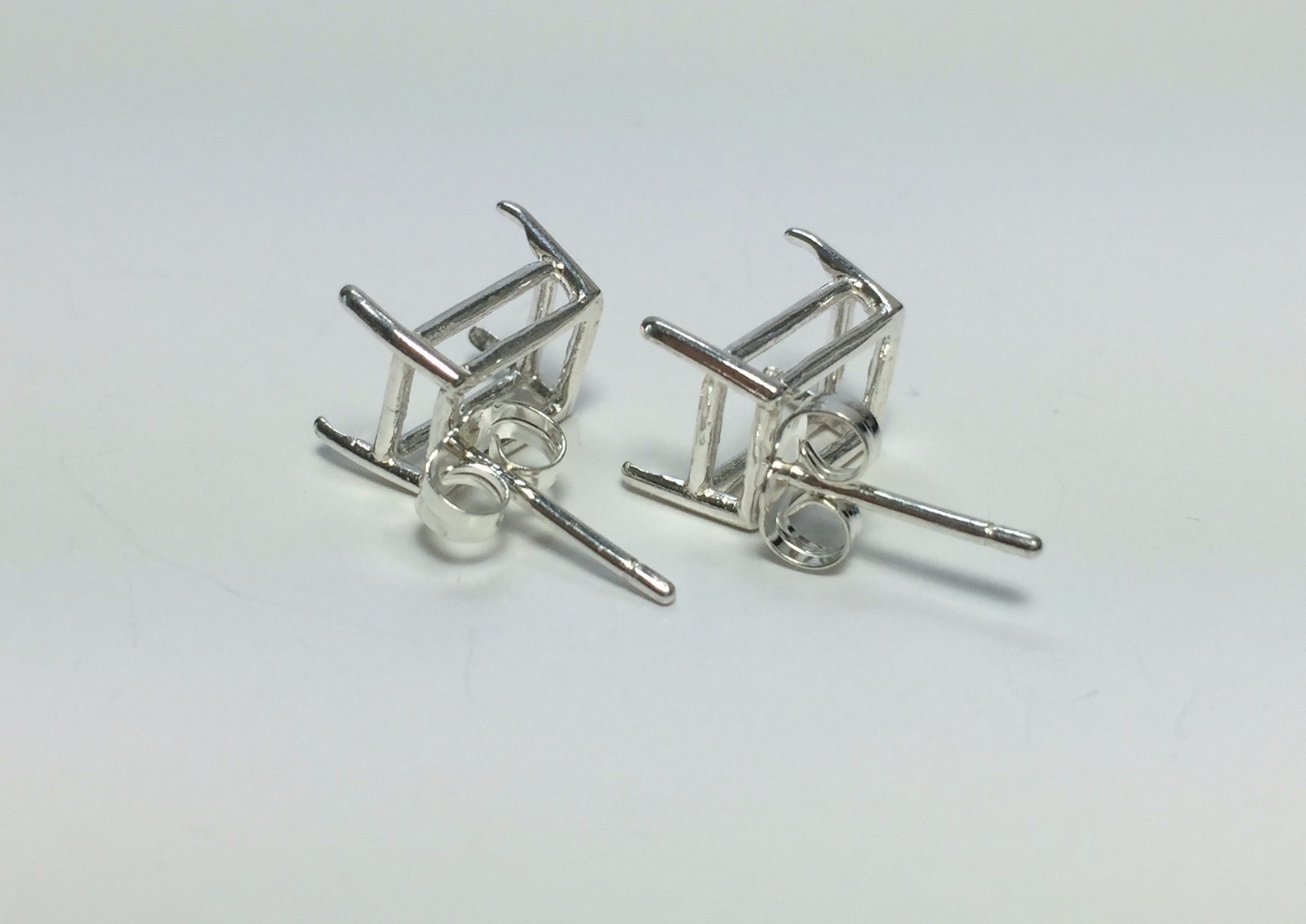 Two Octagon Sterling Silver Wire Pre-Notched Earring Settings (5×3-12x10mm)