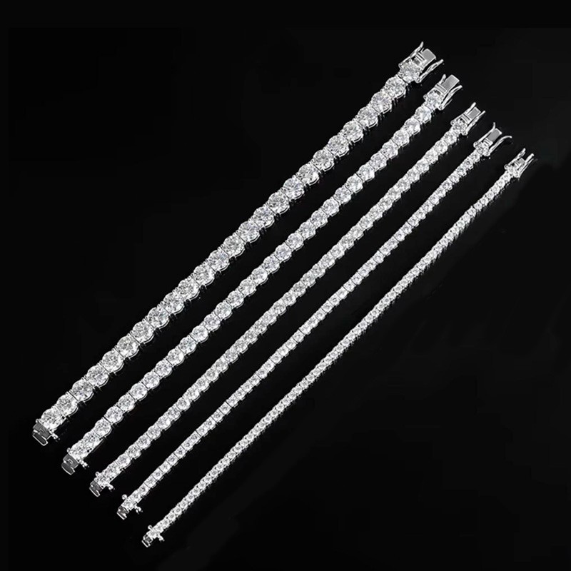2.5-6.5mm Round Moissanite Tennis Bracelet Women Men 925 Sterling Silver Chain