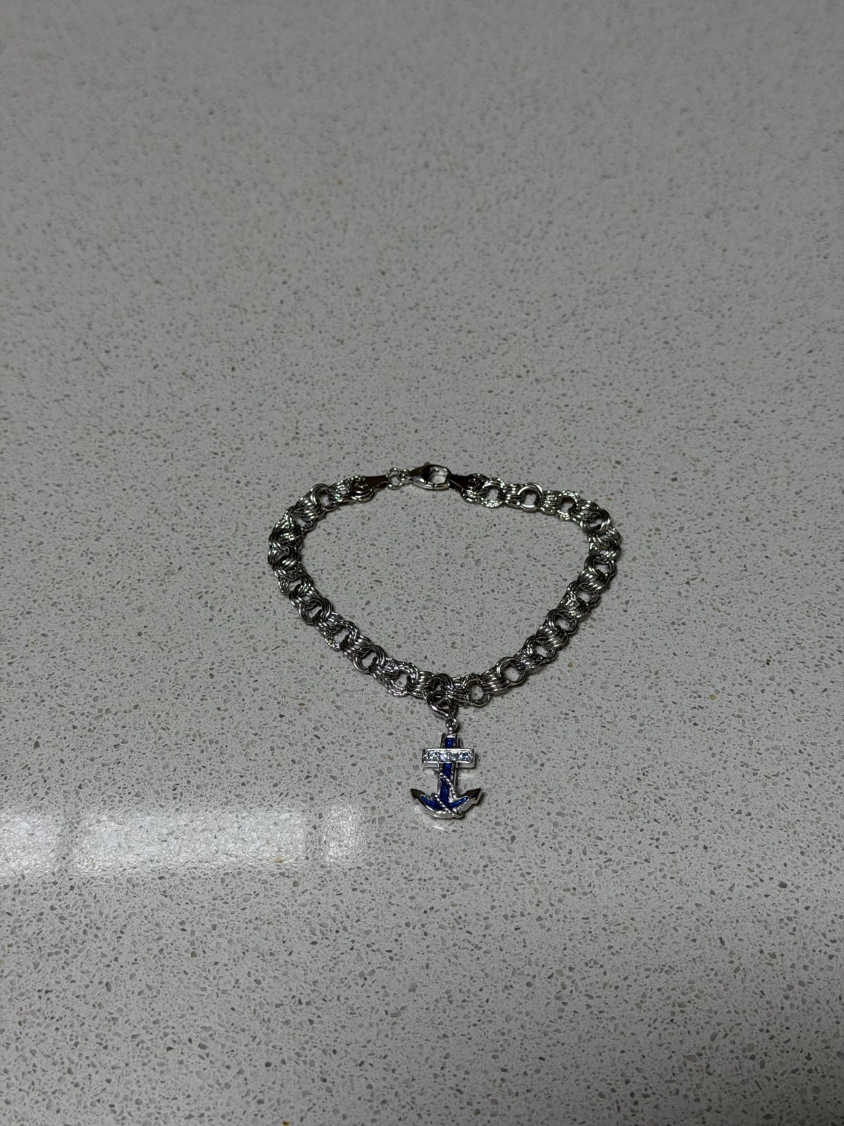 925 Silver Bracelet With Silver And Blue Anchor Pendant