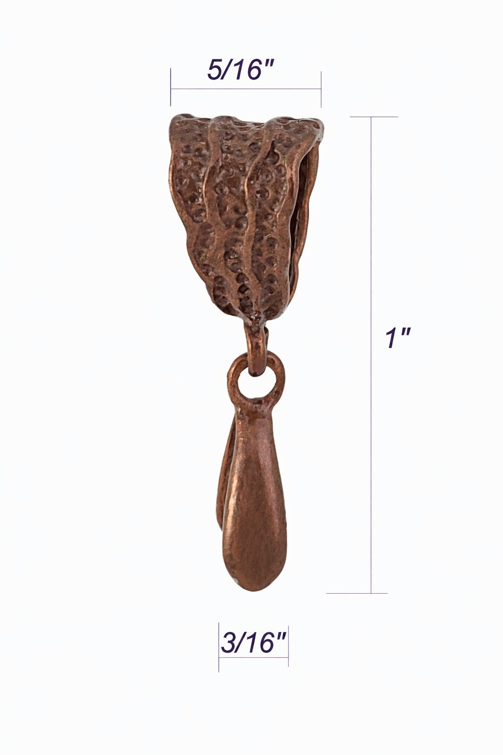 Pinch Bails – Copper Hammered (Pkg 5/15) Shipping Included from WI, USA (17-C)