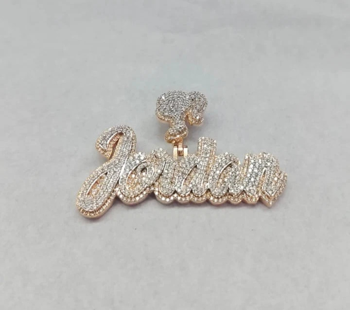 3.00 Ct Round Real Moissanite Custom Name Pendant 14K Yellow Gold Plated Gifts