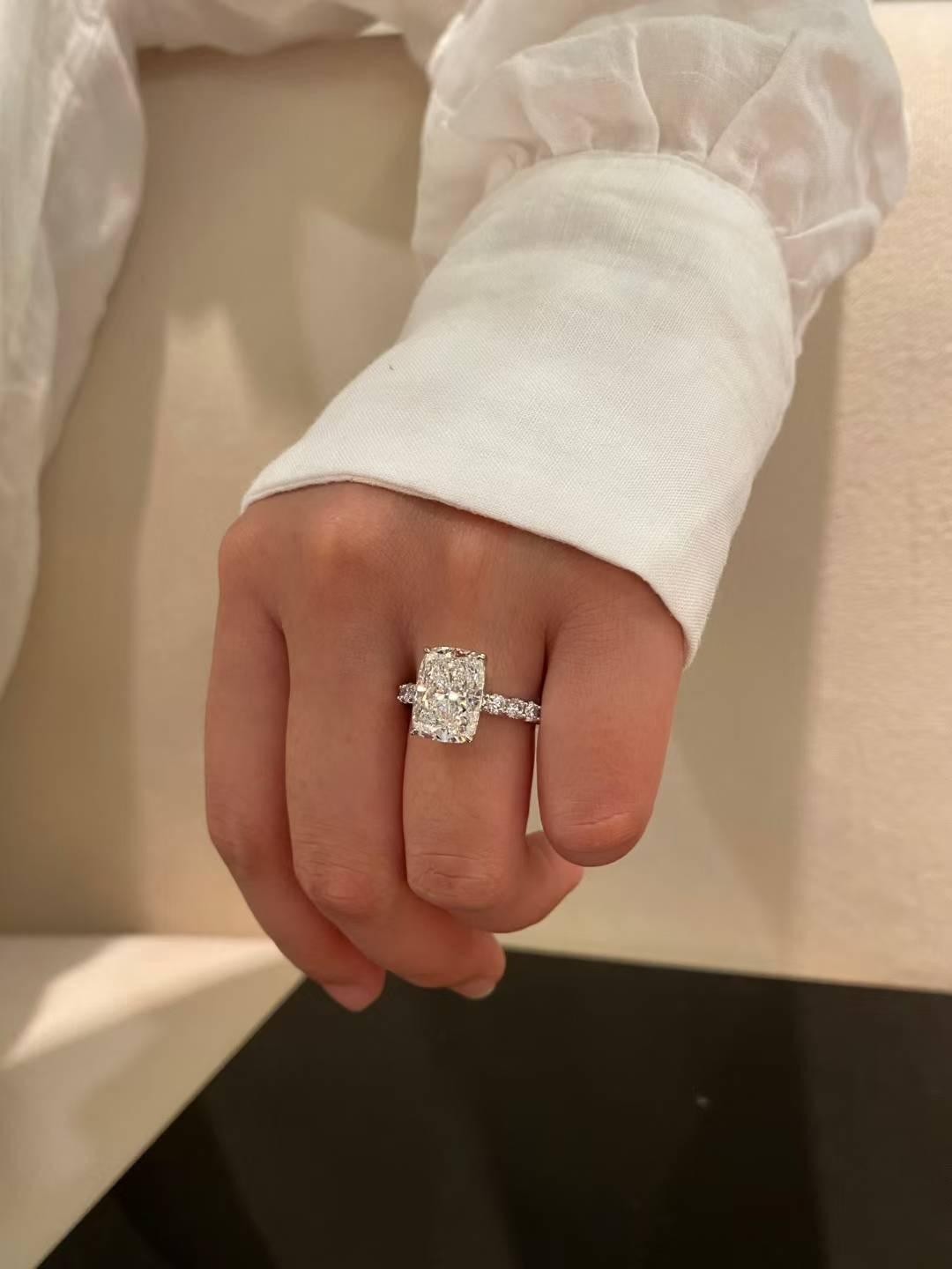 5ct Cushion moissanite Solid White Traditional Engagement Ring 14k white gold FN