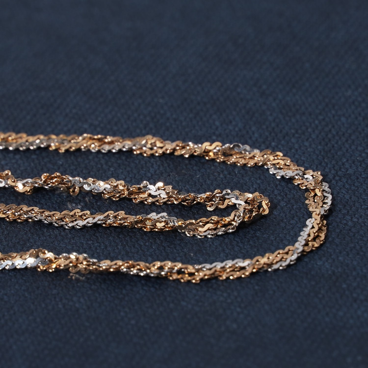 Vintage 9ct Yellow & White Gold Twisted Link Chain Necklace 45cm Long Two Tone