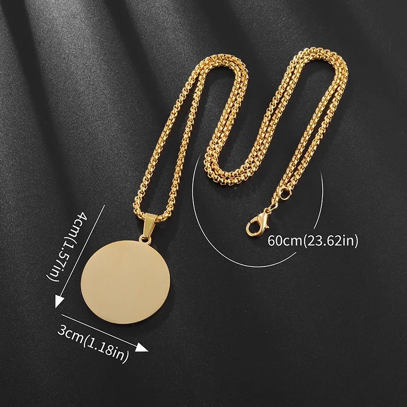 Classic Simple Glossy Stainless Steel Round Pendant Necklace Suitable for Men Wo