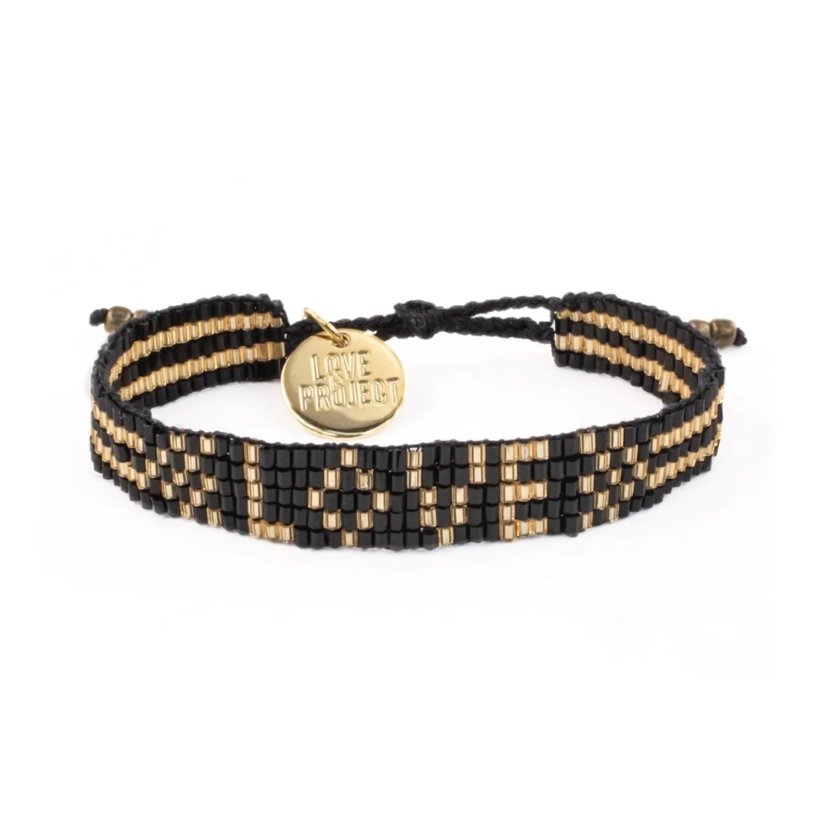 SEED BEAD LOVE BRACELET – BLACK AND GOLD