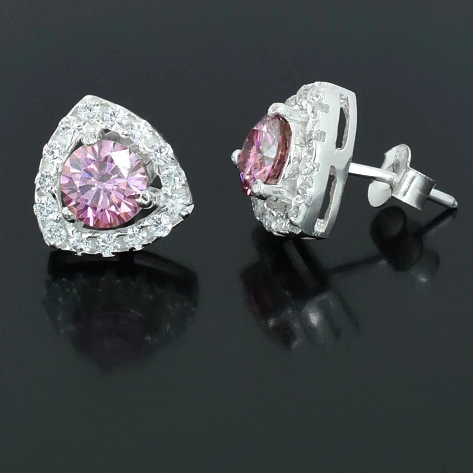 4.00 Ct Certified Treated Pink Diamond Solitaire Studs 925 Silver Great Shine