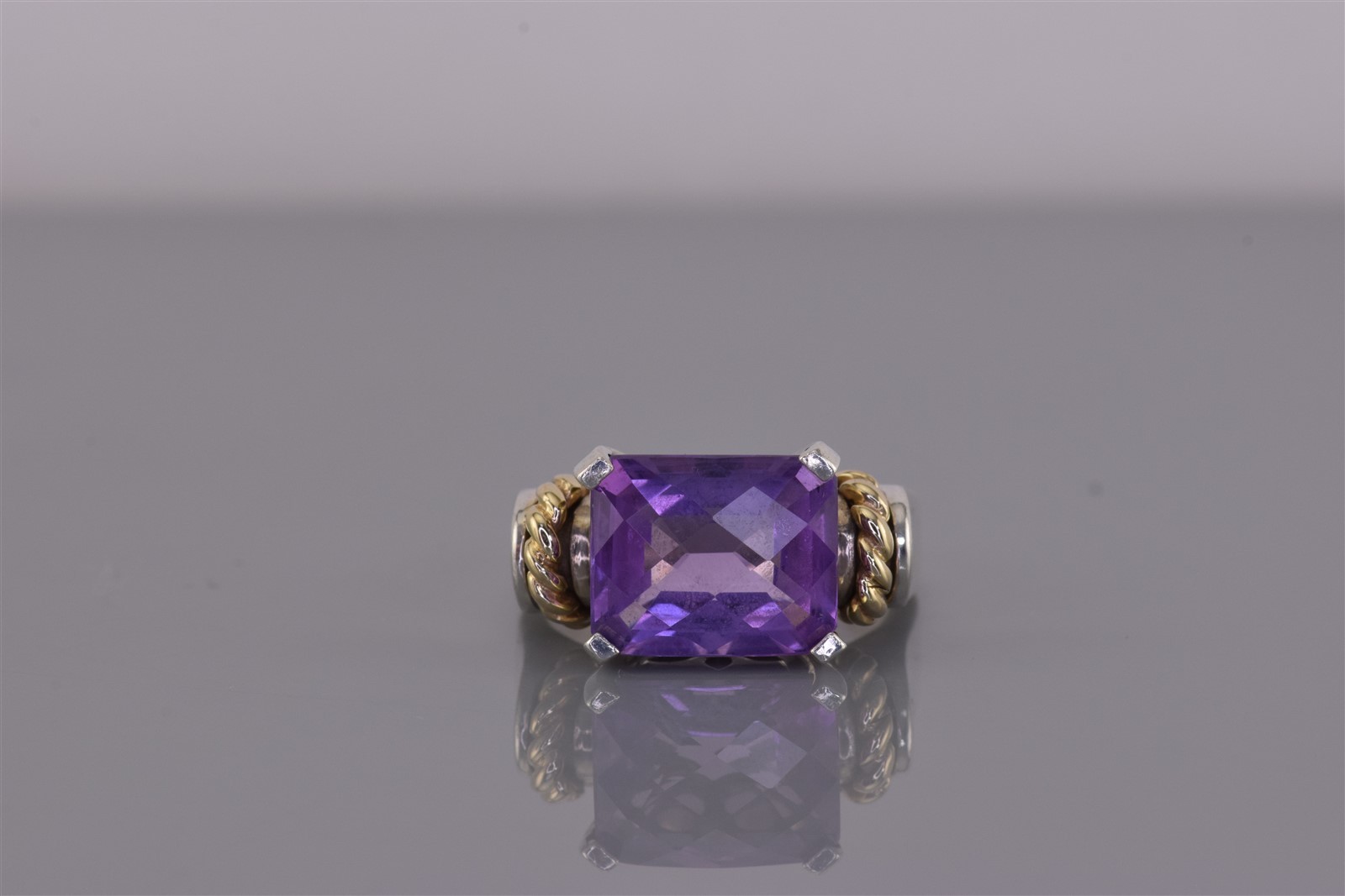 EMA Sterling Silver & 14k Gold Cable Purple Amethyst Band Ring 925 Sz: 5