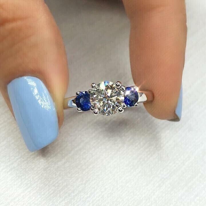 2CT Prong Ring Moissanite Engagement 14K White Gold Over Women Valentine’s Day