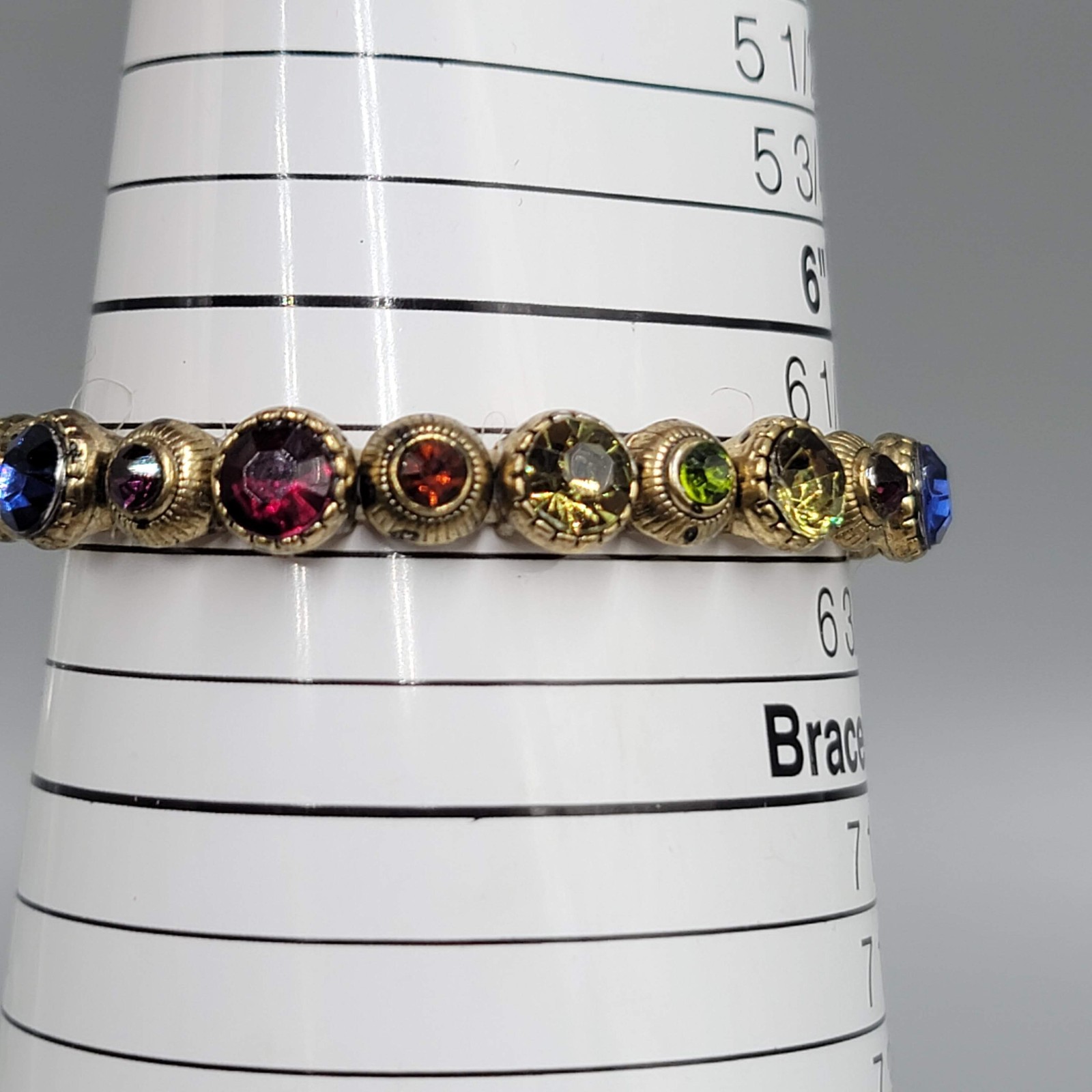 Multicolor Round Rhinestone Bracelet Gold tone Elastic 6.5 in