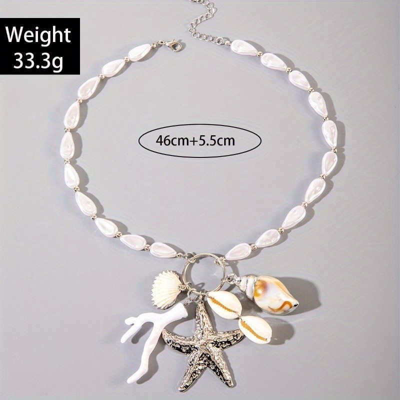 Bohemian Shell Starfish Pendant Necklace Imitation Pearl Necklace for Women