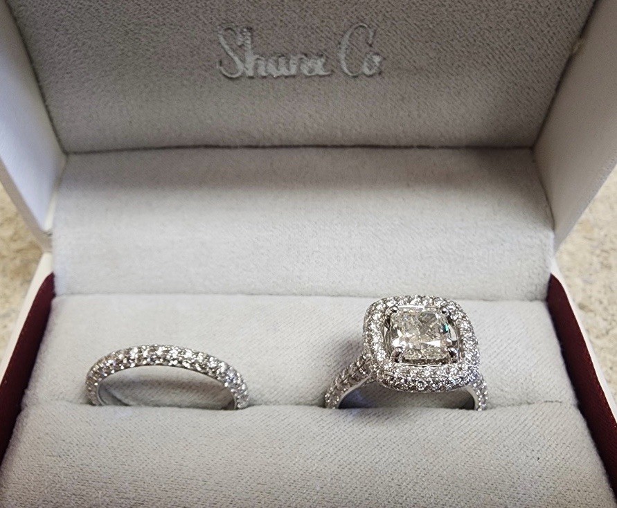 Custom Wedding Ring Set (New) 14k White Gold- Size 7 3/4 Buyer Guarantee