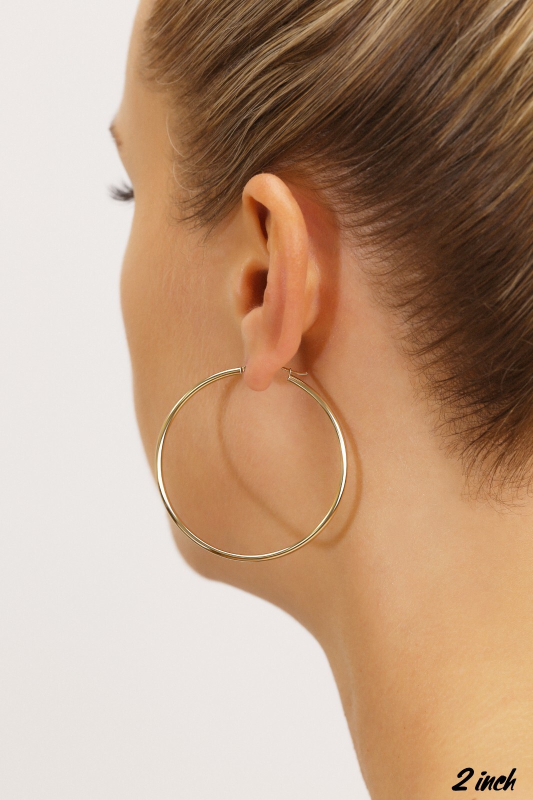 10K/14K Solid Gold Shiny Polished Large Round Creole Hoop Earrings Large Sizes