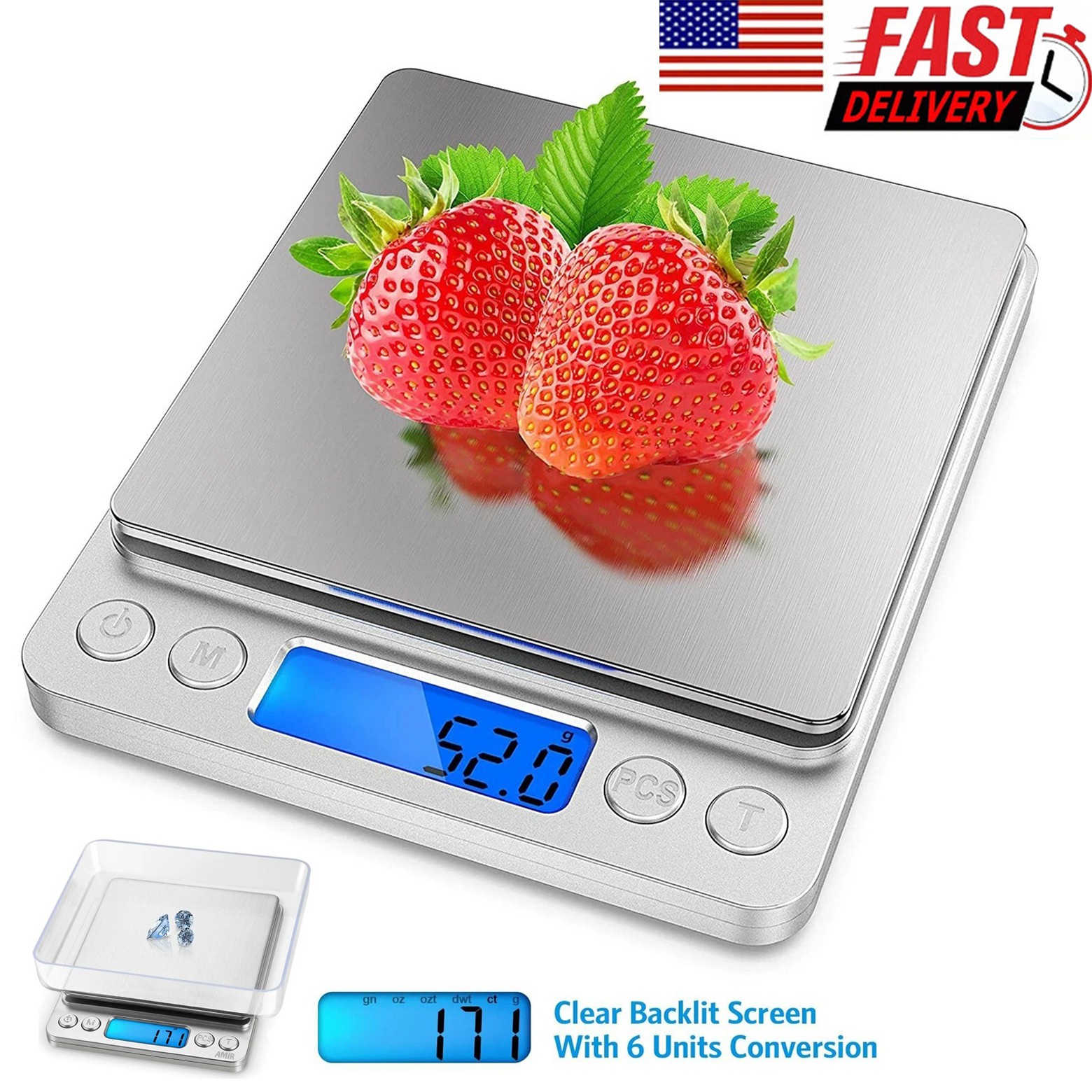 Digital Weight Scale Kitchen Jewelry Gold Grain Food MiniSize Gram 3000g x 0.1g