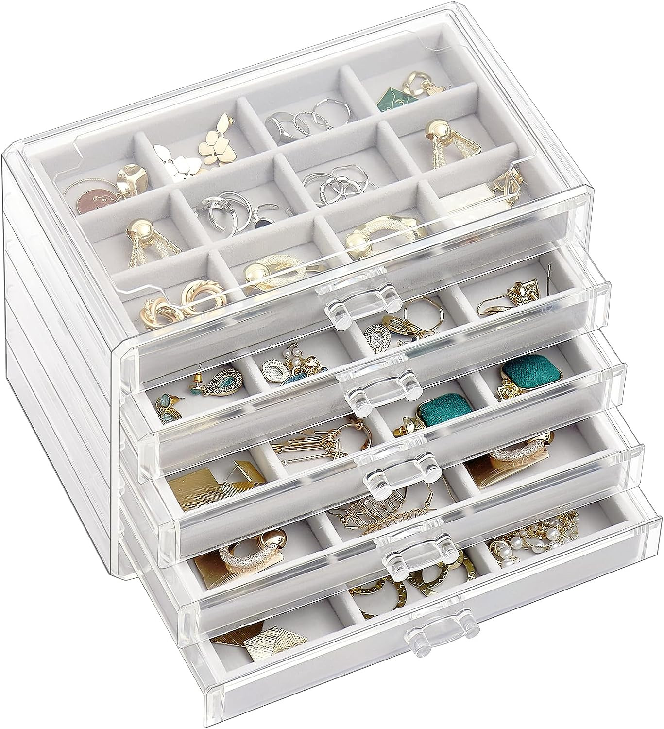 Procase Earring Holder Organizer Jewelry Box with 5 Drawers, Acrylic Clear Earri