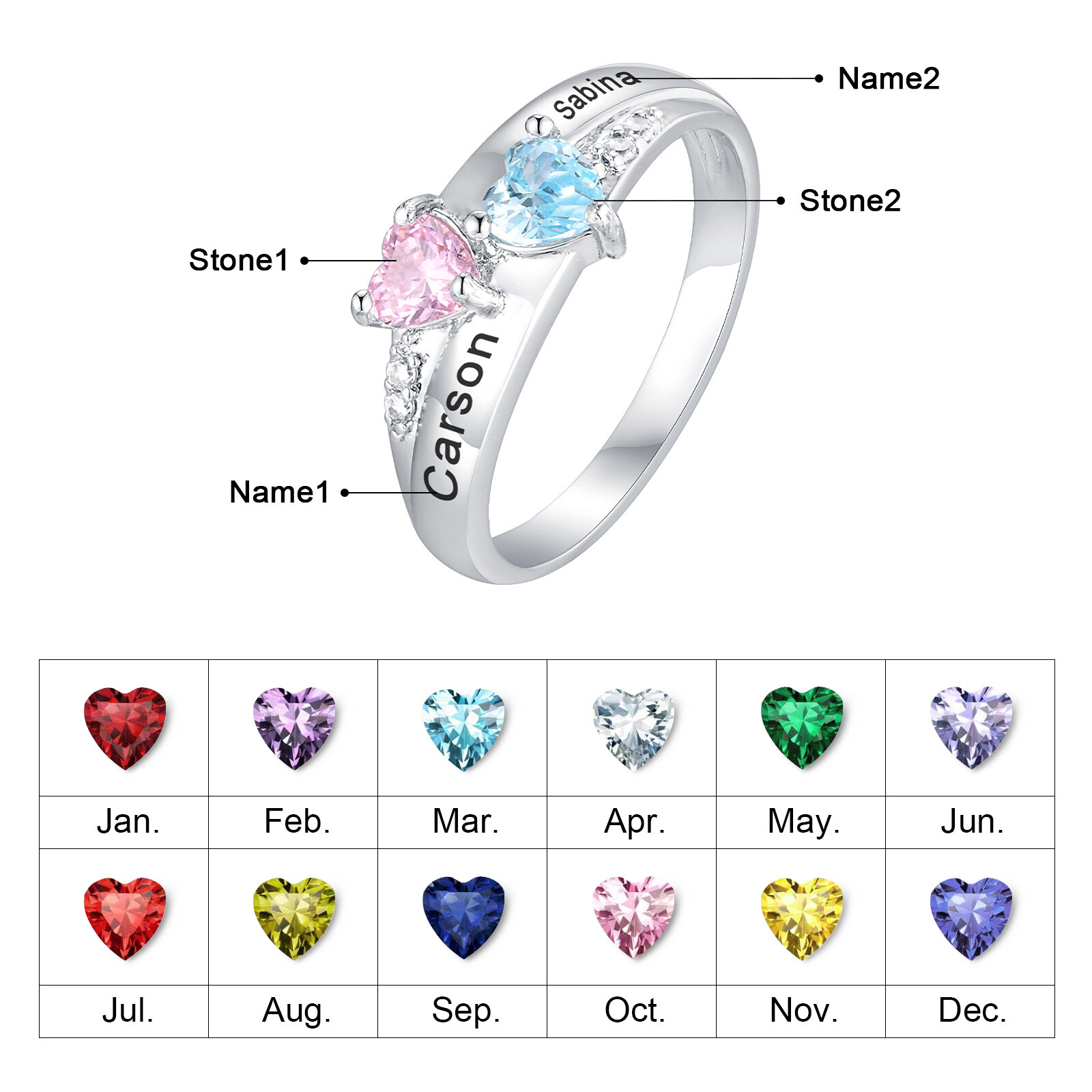 VNOX Custom Birthstone Ring Personalized Christmas Anniversary Gift for Women